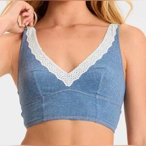*NWT* Blue Denim Bralette with White Lace Trim